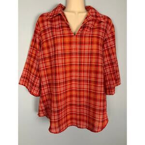 Vintage 1960s Red Plaid Tunic Blouse: Mardi Modes, Size S/M